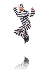Convict criminal in striped uniform