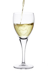 Romantic white wine.Champagne bubbles heart　