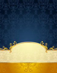 Set Seamless pattern in Victorian style Gold  Dark Blue colors