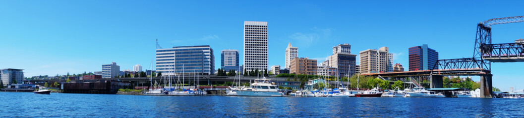 Tacoma downtown water view with business buildings.