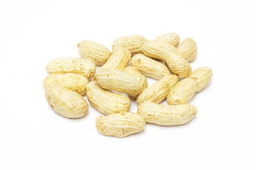 Boiled peanuts on white background