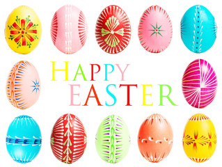 Easter greeting card with colorful painted eggs