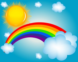 cloud, sun, rainbow vector illustration background