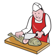 Sushi Chef Butcher Fishmonger Cartoon
