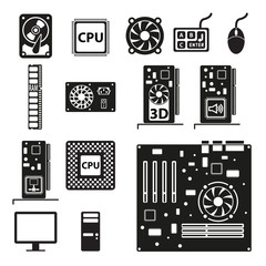 Set of computer hardware icons. Vector illustration.