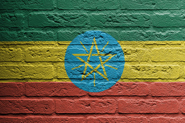 Brick wall with a painting of a flag, Ethiopia