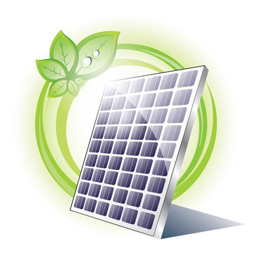 Solar panel with green circles and plant