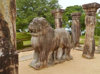 A sculpture of a lion in Polonnaruwa in Sri Lanka