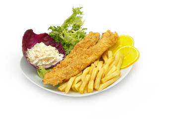 Fish Fillet & Chips served with salad and french fries