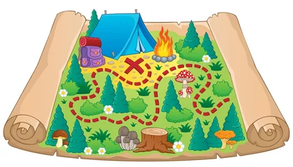Foto op Plexiglas Stratenplan Camping thema kaart afbeelding 2