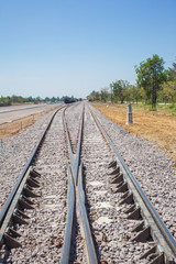 railway tracks and blue sky.