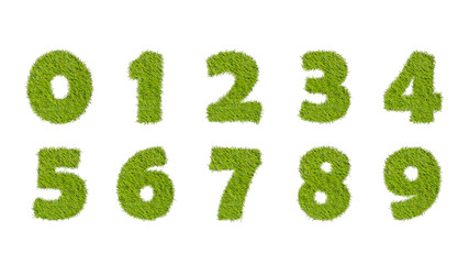 numbers set from the green grass, isolated on white