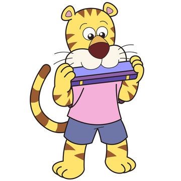 Cartoon Tiger Playing a Harmonica