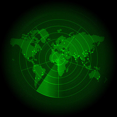 green world map with a radar screen - 50437240