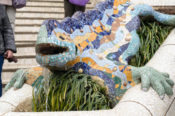 Ceramic dragon fountain in Parc Guell