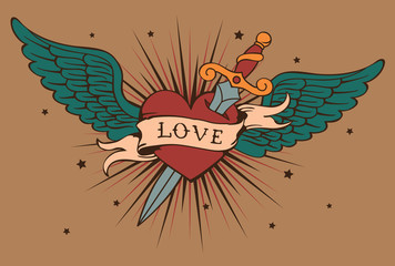 heart with wings and knife
