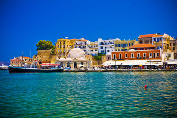 Obraz premium Harbor and streets of Chania/Crete/Greece