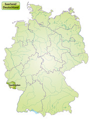 Landkarte von Deutschland und Saarland