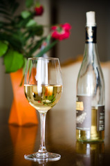 Wine glass and bottle