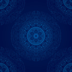 Vintage seamless pattern on blue background