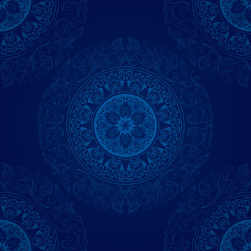 Vintage seamless pattern on blue background © Ray of Light
