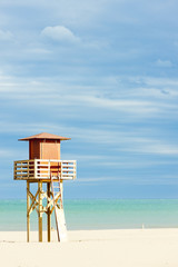 lifeguard cabin on the beach in Narbonne Plage, Languedoc-Roussi