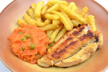 filet drobiowy z frytkami i marchewką