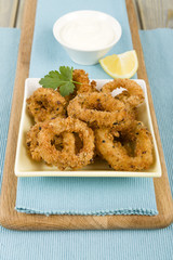 Salt & Pepper Calamari - Fried breaded squid rings & garlic mayo