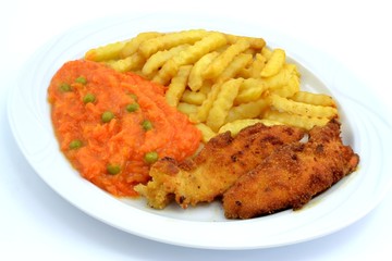 filet drobiowy z frytkami i marchewką