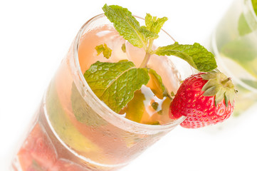 Strawberry Mojito cocktail extreme close up