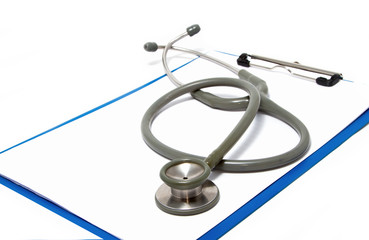  stethoscope rest on clipboard