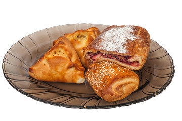 pies on a glass dish