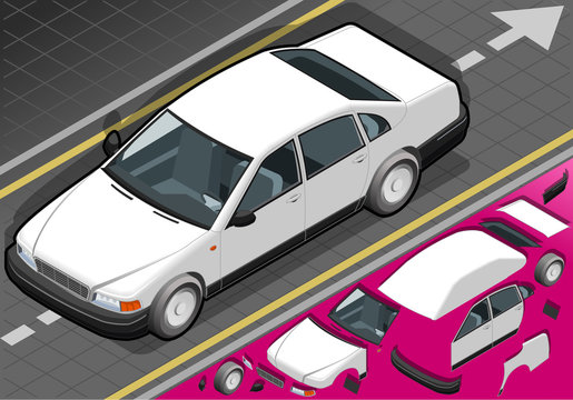 isometric white car in front view