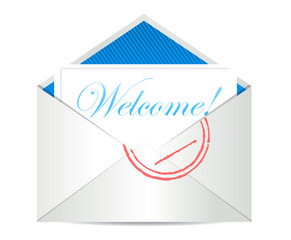 Welcome concept with open blank airmail envelope