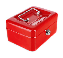 Closed red case isolated on white