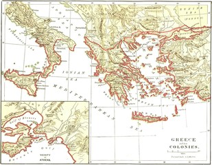 Ancient Greece and colonies vintage map