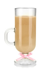 Cold coffee with ice in glass isolated on white