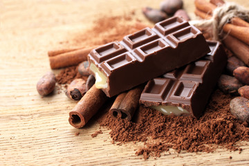Composition of chocolate sweets, cocoa and  spices