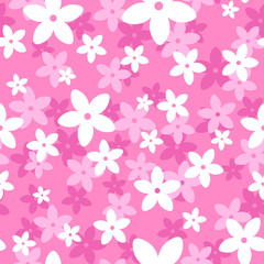 Vector seamless pattern with white and pink flowers.