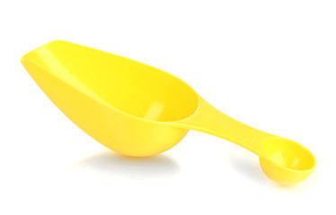 Empty measuring cup for washing powder isolated on white