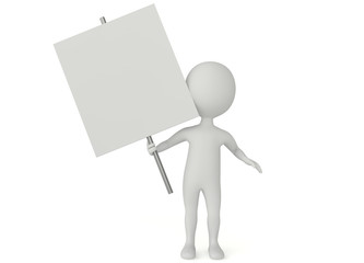 3d humanoid character hold a blank board