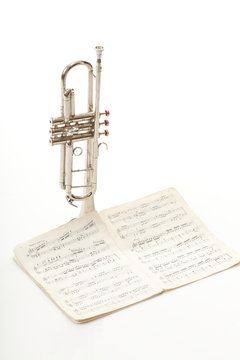 old notes Sheet music trumpet white background