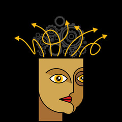 Thoughts and options - vector illustration of head with arrows