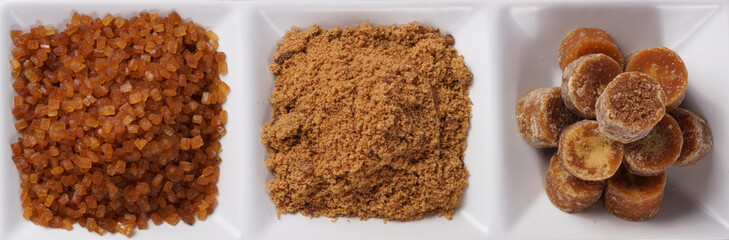 Various kinds of sugar and sugar cane