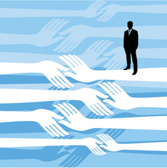 people hands reach out a division gap to unite connect help