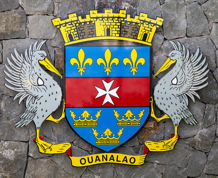 The coat of arms of Saint Barthelemy (St. Barths).
