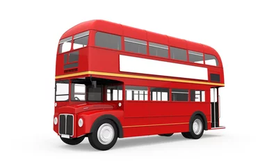 Foto op Aluminium Rode dubbeldekkerbus geïsoleerd op witte achtergrond © nerthuz