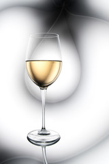 White wine in a glass. The concept of distortion