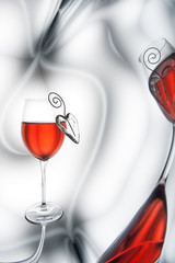 Red wine and heart decorations
