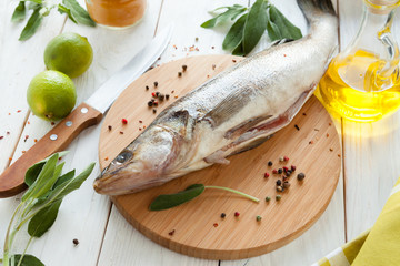raw fish close-up on a cutting board